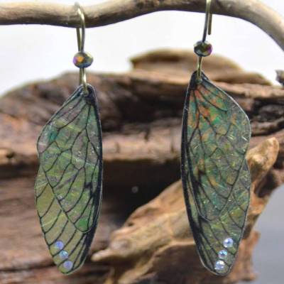 Feenflügel-Ohrringe mit Niobium-Ohrhaken - gelb - handgemacht