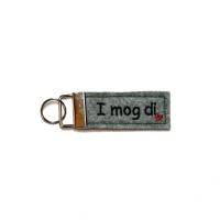 Schlüsselanhänger "I mog di" aus grauem Filz, gestickt, mit Herz Bild 1