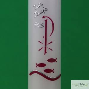 Taufkerze Pax, Fische und Wellen mit Schriftzug „Zur Taufe“, Taufkerze für Mädchen Jungen, personalisierbar Bild 5
