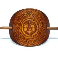 Leder Haarspange – OX Antique Lion Moon & Sun – Vickys World - Rindleder & Holz Bild 2