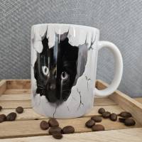 Schwarze Baby Katze, Keramik Tasse, Kaffeetasse 330 ml Bild 1
