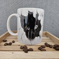 Schwarze Baby Katze, Keramik Tasse, Kaffeetasse 330 ml Bild 2