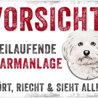 Hundeschild VORSICHT! FREILAUFENDE ALARMANLAGE (Malteser), wetterbeständiges Warnschild Bild 1