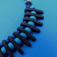 Lederkette, Keramikkette SPIKES, türkisblau blau schwarz, Collier, Statementkette, Halskette, Handarbeit, Keramikschmuck Bild 3