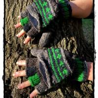 Fingerlose Handschuhe grau/grün, Fingerlinge, Handschuhe, Klapphandschuhe Bild 2