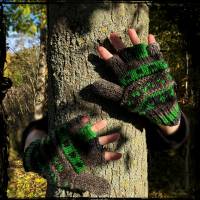 Fingerlose Handschuhe grau/grün, Fingerlinge, Handschuhe, Klapphandschuhe Bild 3