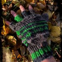 Fingerlose Handschuhe grau/grün, Fingerlinge, Handschuhe, Klapphandschuhe Bild 5