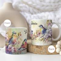 Personalisierte Kaffeetasse Vögel für Kaffee- und Teeliebhaber | Tasse mit Wunschnamen | Kaffeebecher Geschenk Bild 1
