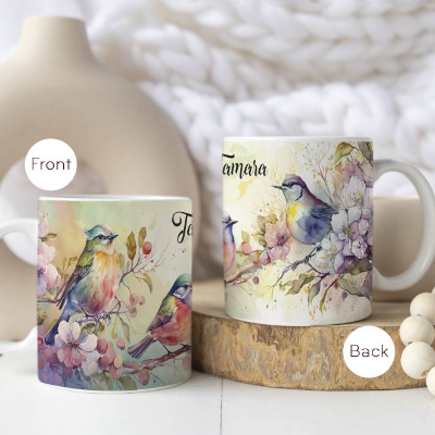 Personalisierte Kaffeetasse Vögel für Kaffee- und Teeliebhaber | Tasse mit Wunschnamen | Kaffeebecher Geschenk
