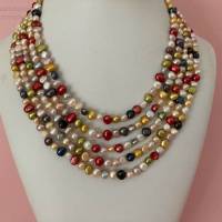 Bunte Perlenkette, fünfreihige Zuchtperlenkette, Geschenk für Frauen, H Bild 1