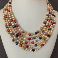 Bunte Perlenkette, fünfreihige Zuchtperlenkette, Geschenk für Frauen, H Bild 10