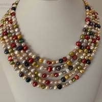 Bunte Perlenkette, fünfreihige Zuchtperlenkette, Geschenk für Frauen, H Bild 3