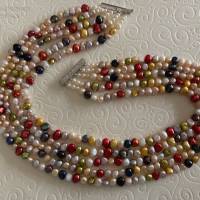 Bunte Perlenkette, fünfreihige Zuchtperlenkette, Geschenk für Frauen, H Bild 6