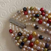Bunte Perlenkette, fünfreihige Zuchtperlenkette, Geschenk für Frauen, H Bild 7