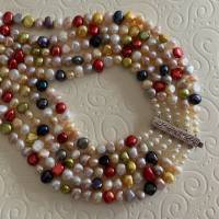 Bunte Perlenkette, fünfreihige Zuchtperlenkette, Geschenk für Frauen, H Bild 9