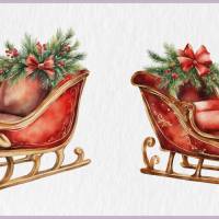 Rentier mit Schlitten PNG Clipart Bundle - 10 Aquarell Bilder, Transparenter Hintergrund, Weihnachten Dekoration Bild 7