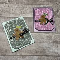 Weihnachtskarten mit Lebkuchenmännchen, „Sending Cheer“, farbige Grußkarten zu Weihnachten, Glitzer, Stampin‘ Up! Bild 2
