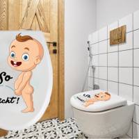 WC-Toiletten Aufkleber Baby So nicht-Tür-Bad-Toilette-Cartoon Aufkleber-Wunschtext-Personalisierbar Bild 1