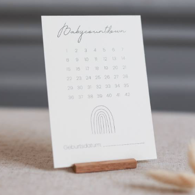 Countdown Baby | Schwangerschaft | Regenbogen | Karten zum Abhaken | boho | Postkarte | Kartenständer | Tischdekoration 