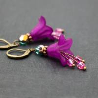 Ohrringe, lila, türkis, Blütenohrringe Bild 1