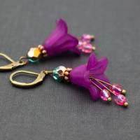 Ohrringe, lila, türkis, Blütenohrringe Bild 2