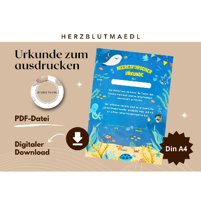 Kreative Urkunden Kindergeburtstag mit Meerestieren | Personalisierte Meeresforscher Urkunde für Kindergeburtstag |