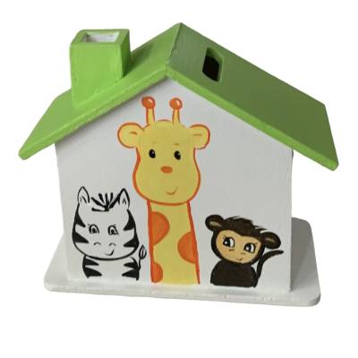 Personalisierte Holzspardose Zootiere – Handbemaltes Sparhaus für Kinder mit Name