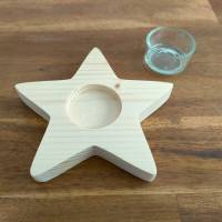 Stern-Teelichthalter mit Glaseinsatz / Holzstern Bild 9