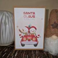 Weihnachtsgrußkarte/ Schneemann / Auto / winterlich / festliche Stimmung / Weihnachtskarte mit Schneemannmotiv Bild 1