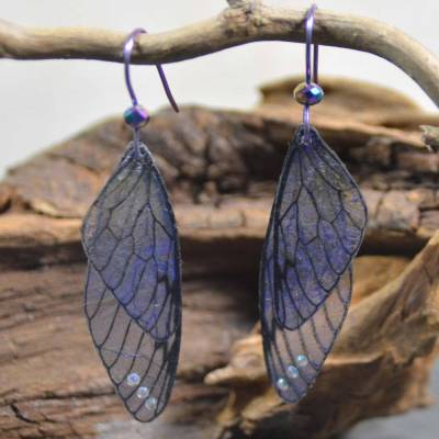 Feenflügel-Ohrringe mit Niobium-Ohrhaken - lila - handgemacht