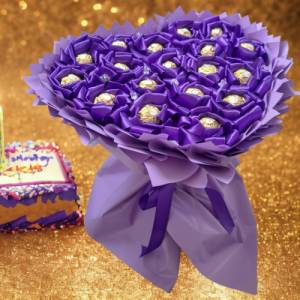 Essbarer Blumenstrauß - Lila Stil, Ferrero Rocher + Ewige Rosen Bild 2