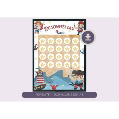 Motivierende Belohnungstafel Pirat für Kinder in DIN A4 – Perfekt für das Kinderzimmer | du schaffst das | Töpfchentrain