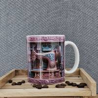 Antike Nähmaschine 3D Optik, Keramik Tasse, Kaffeetasse 330 ml Bild 1
