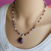 Perlenkette mit Amethyst Anhänger, Edelsteinkette Amethyst, Damenkette kurz Bild 10