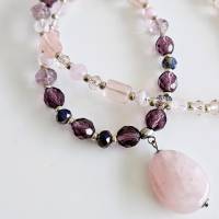 Perlenkette mit Rosenquarz Anhänger, Edelsteinkette Rosenquarz, Damenkette kurz Bild 6