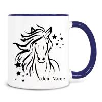 Tasse Pferd mit Namen personalisiert, Pferdekopf mit Sternen, rosa blau schwarz Bild 2