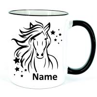 Tasse Pferd mit Namen personalisiert, Pferdekopf mit Sternen, rosa blau schwarz Bild 4