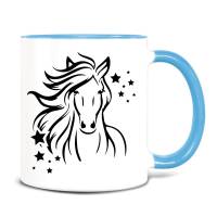 Tasse Pferd mit Namen personalisiert, Pferdekopf mit Sternen, rosa blau schwarz Bild 5