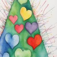 Weihnachtskarte "Weihnachtsbaum & Herzen" | Aquarell | Digitaler Download | Selber drucken Bild 3