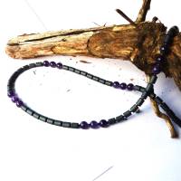 Edelsteinkette für Männer aus lila Amethyst & mattiertem schwarzen Hämatin, Handgefertigtes Geschenk Bild 4