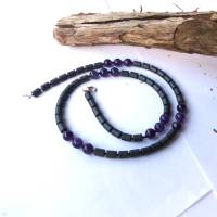 Edelsteinkette für Männer aus lila Amethyst & mattiertem schwarzen Hämatin, Handgefertigtes Geschenk Bild 6