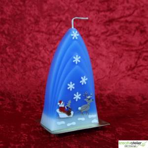 blaue Formenkerze Kuppelmotiv mit Nikolaus und Rentier-Schlitten Bild 5