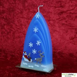 blaue Formenkerze Kuppelmotiv mit Nikolaus und Rentier-Schlitten Bild 8