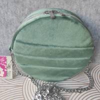 Unikat! Runde Handtasche / Umhängetasche Smaragdgrüner Samt mit schöner Steppung Bild 1