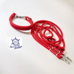 Hundeleine und Halsband Set, verstellbare Leine, Kletterseil rot, griffig, Halsband mit Edelstahl Karabiner und Ringen Bild 1