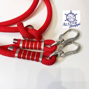 Hundeleine und Halsband Set, verstellbare Leine, Kletterseil rot, griffig, Halsband mit Edelstahl Karabiner und Ringen Bild 4