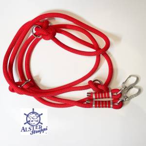 Hundeleine und Halsband Set, verstellbare Leine, Kletterseil rot, griffig, Halsband mit Edelstahl Karabiner und Ringen Bild 7
