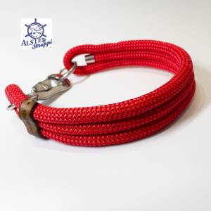Hundeleine und Halsband Set, verstellbare Leine, Kletterseil rot, griffig, Halsband mit Edelstahl Karabiner und Ringen Bild 8