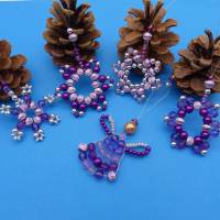 Perlenengel Sterne Flocken, violett silber, Weihnachtsdekoration, Perlen, Set, Deko, Geschenkanhänger, Baumschmuck Bild 1