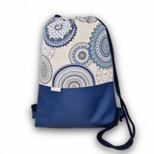 Turnbeutel Rucksack Mandala Muster blau Kunstleder blau in 2 Größen Sportbeutel Geschenkidee Yogatasche Festivalbag Bild 1